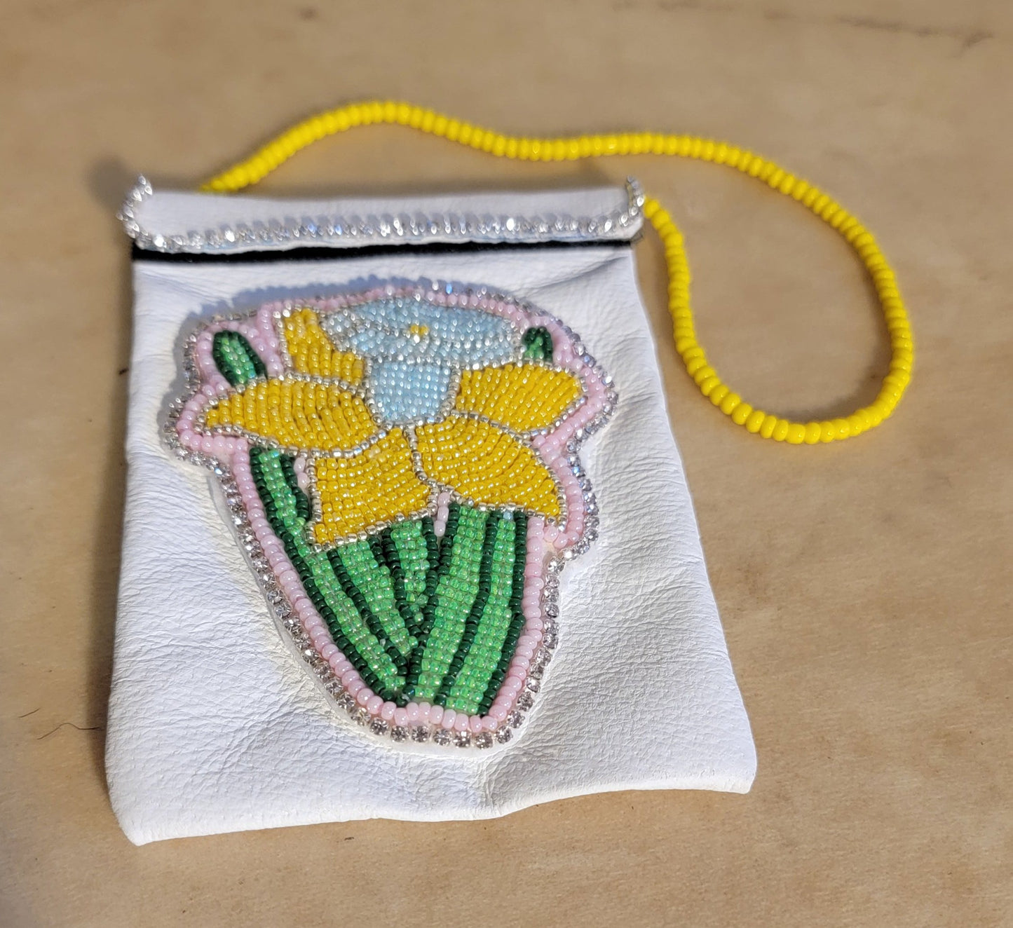 Beautiful Beaded Floral Pouch with Handle Indian Beadwork