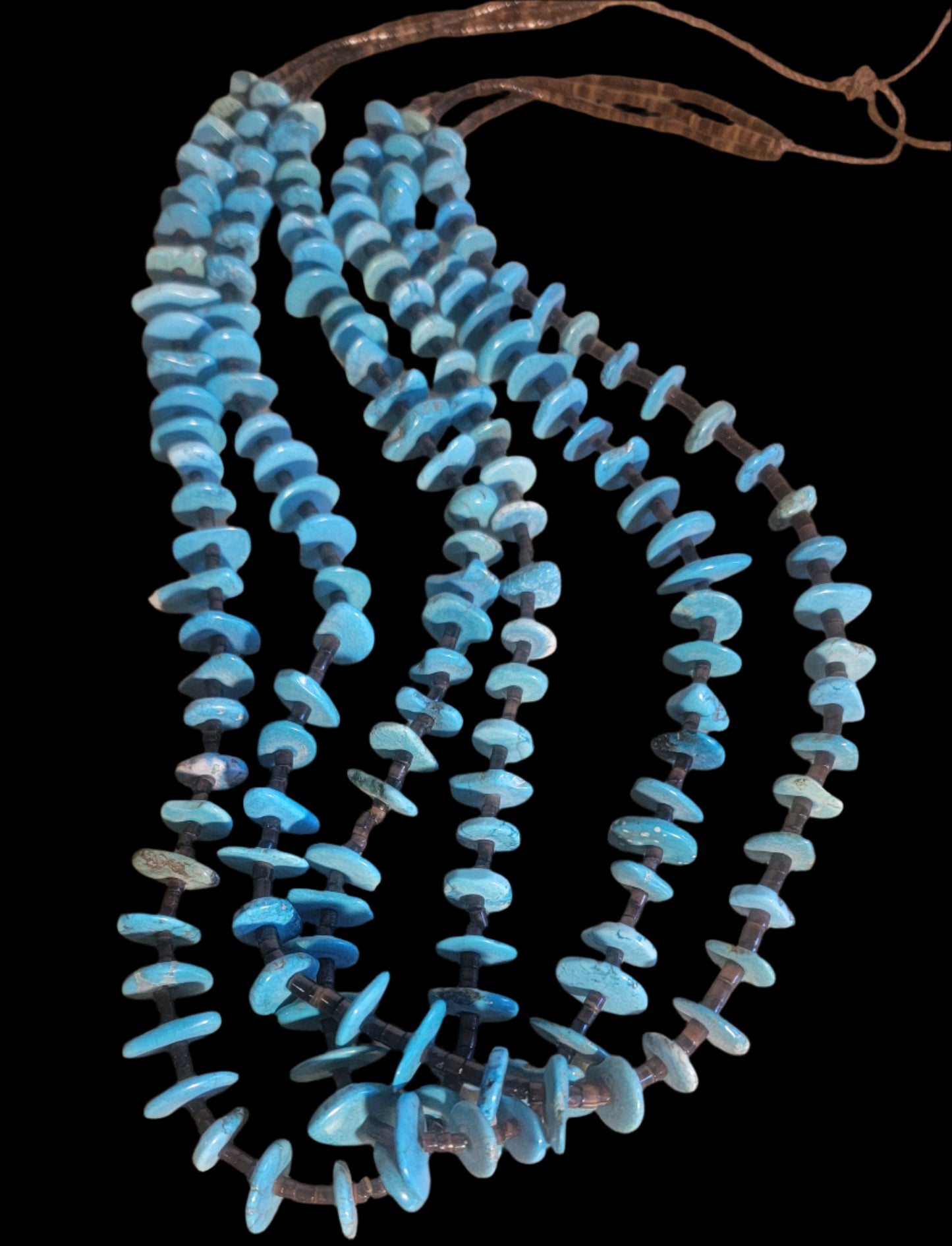 Old Pawn Triple Strand Turquoise and Pinshell Heishe Santo Domingo Necklace