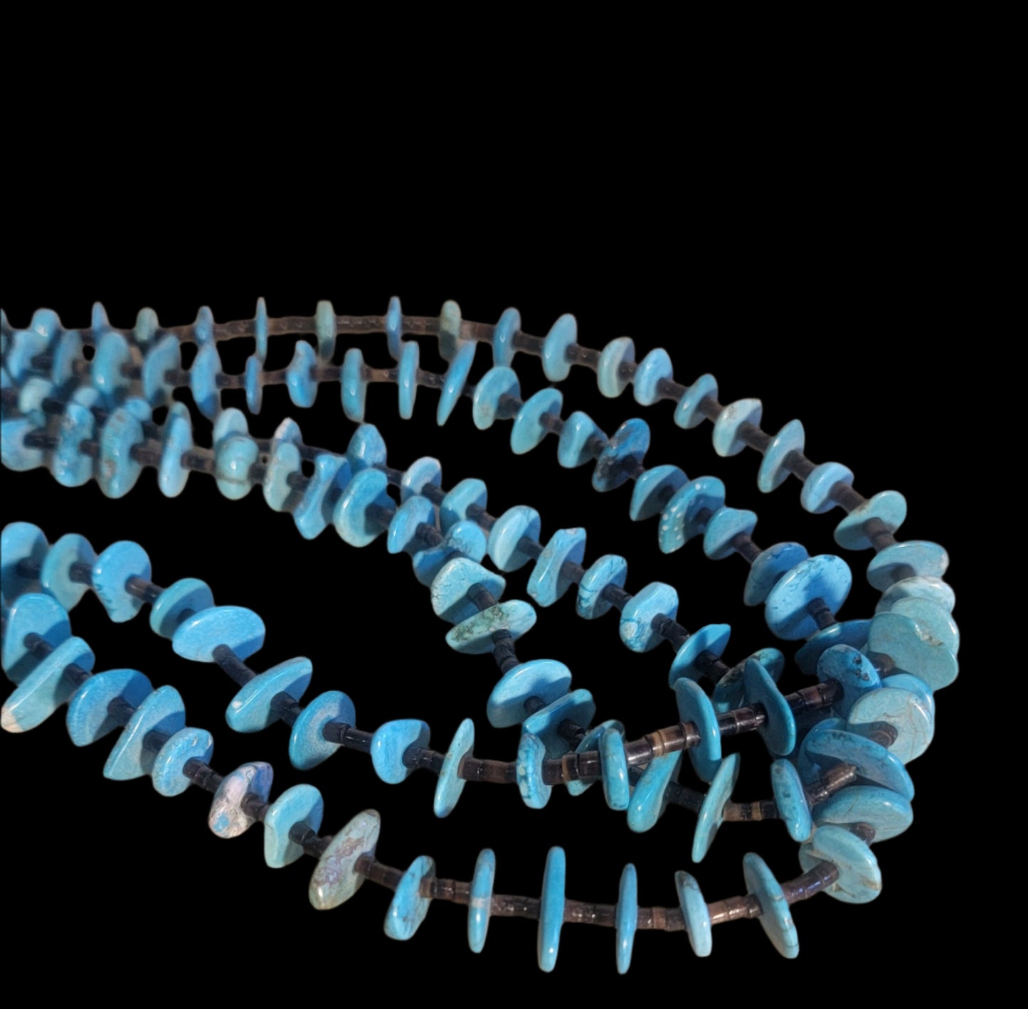 Old Pawn Triple Strand Turquoise and Pinshell Heishe Santo Domingo Necklace
