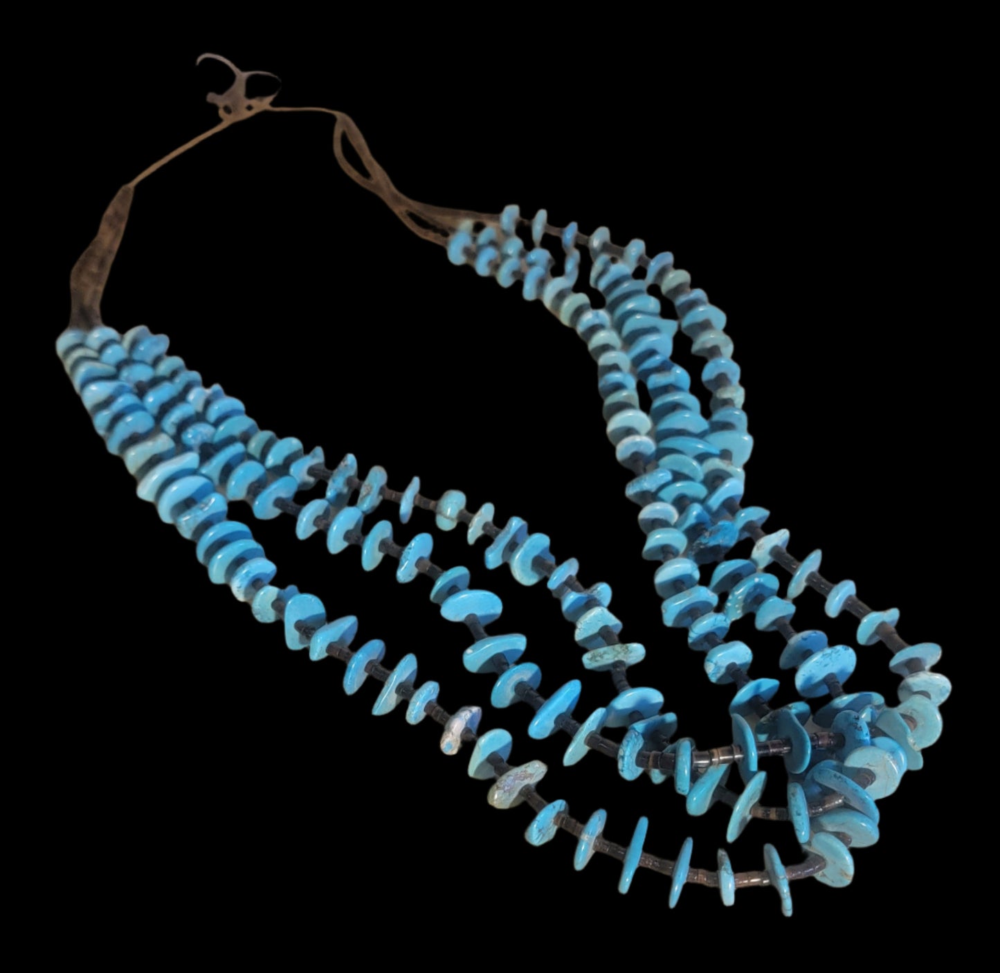 Old Pawn Triple Strand Turquoise and Pinshell Heishe Santo Domingo Necklace