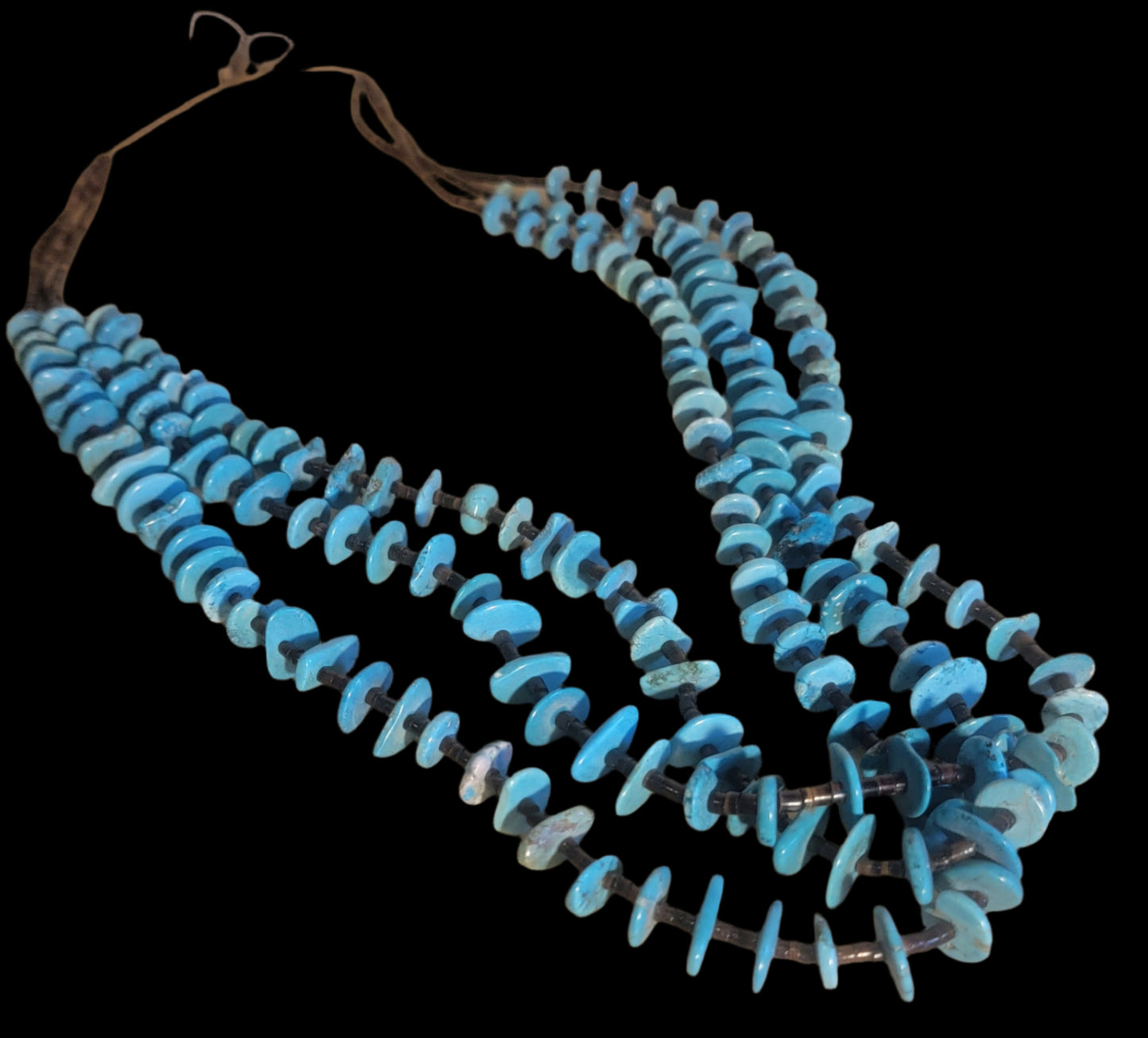 Old Pawn Triple Strand Turquoise and Pinshell Heishe Santo Domingo Necklace