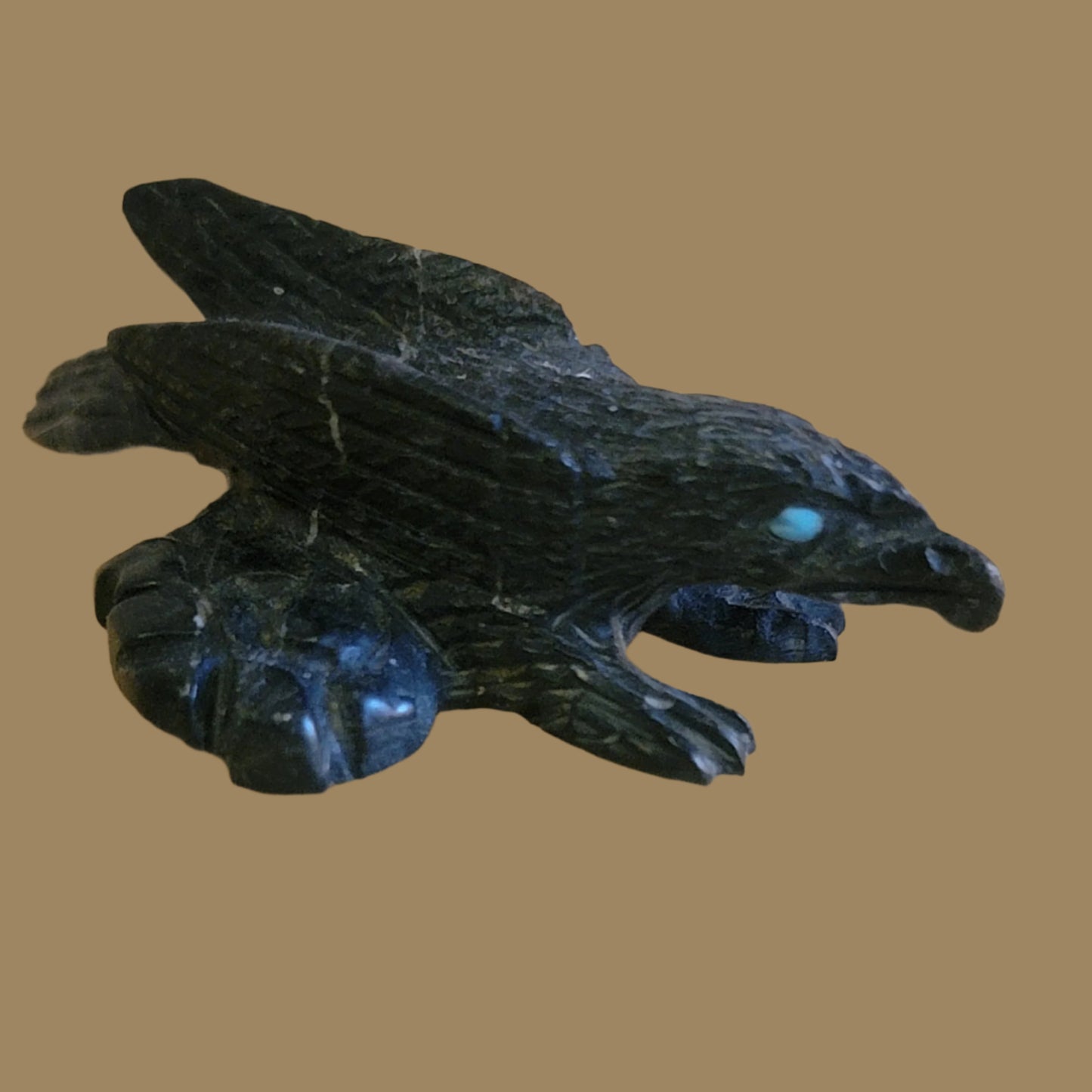 Perched on Rock Ledge Black Jet Raven Zuni Fetish