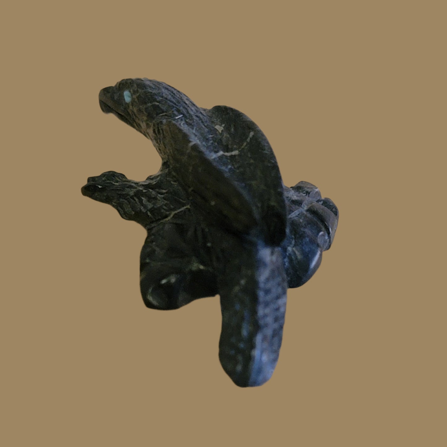 Landing on a Rock Ledge Black Marble Raven Zuni Fetish