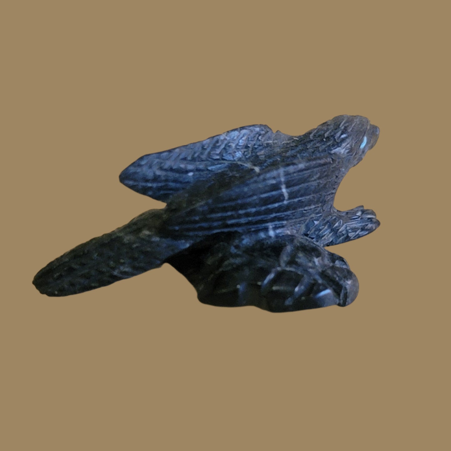 Perched on Rock Ledge Black Jet Raven Zuni Fetish