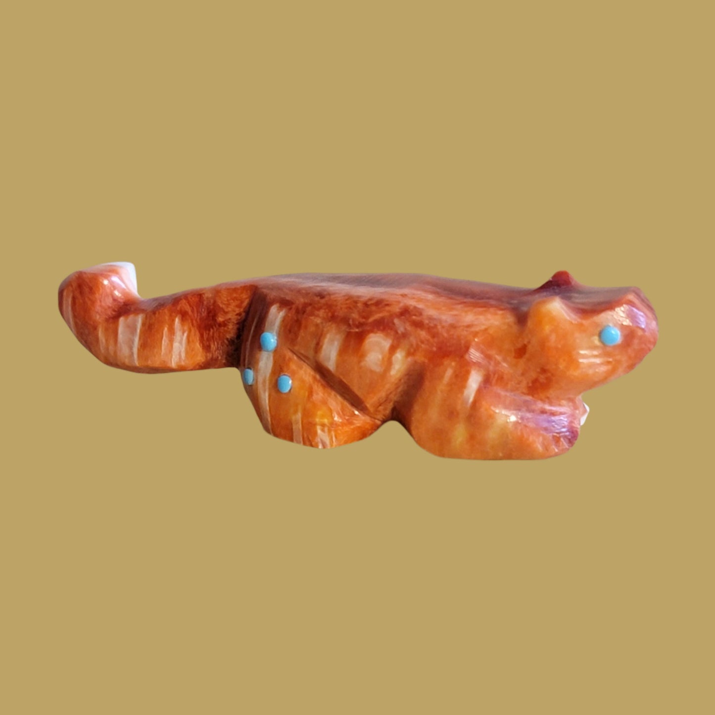 Brilliant Orange Spiny Oyster Shell Mountain Lion Zuni Fetish