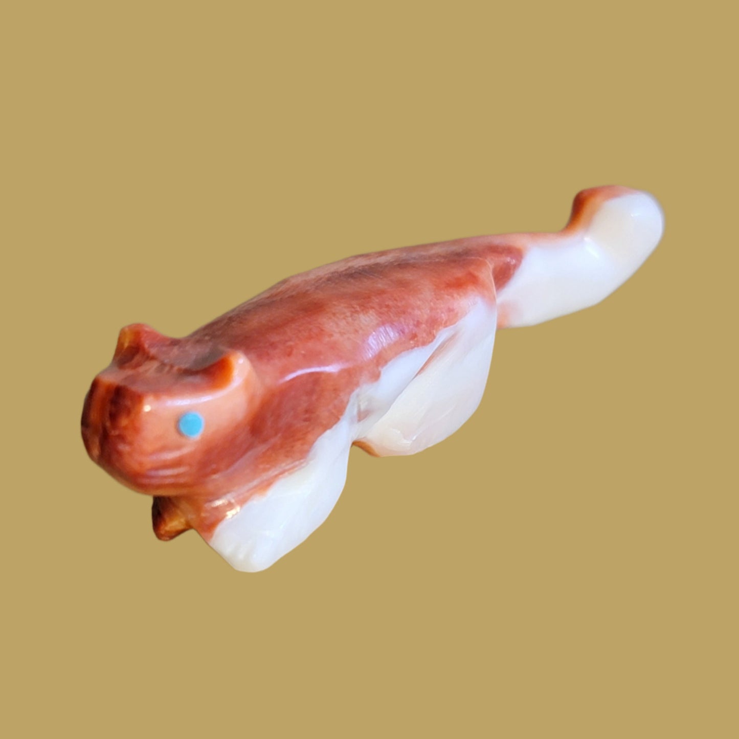 Brilliant Orange Spiny Oyster Shell Mountain Lion Zuni Fetish