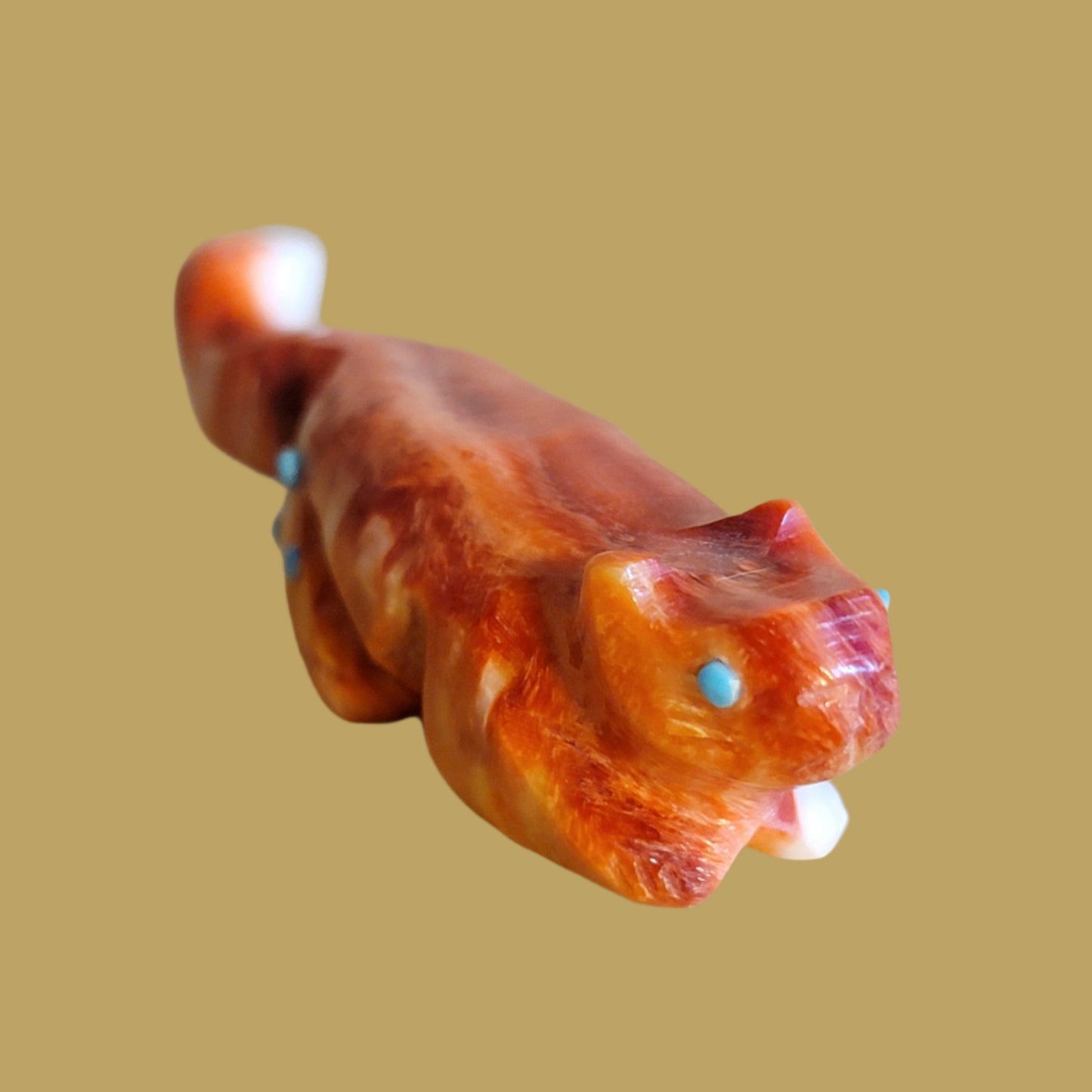 Brilliant Orange Spiny Oyster Shell Mountain Lion Zuni Fetish