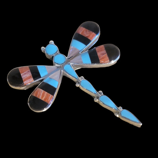 Inlaid Sterling Silver Dragonfly Zuni Pin/Pendant Indian Jewelry