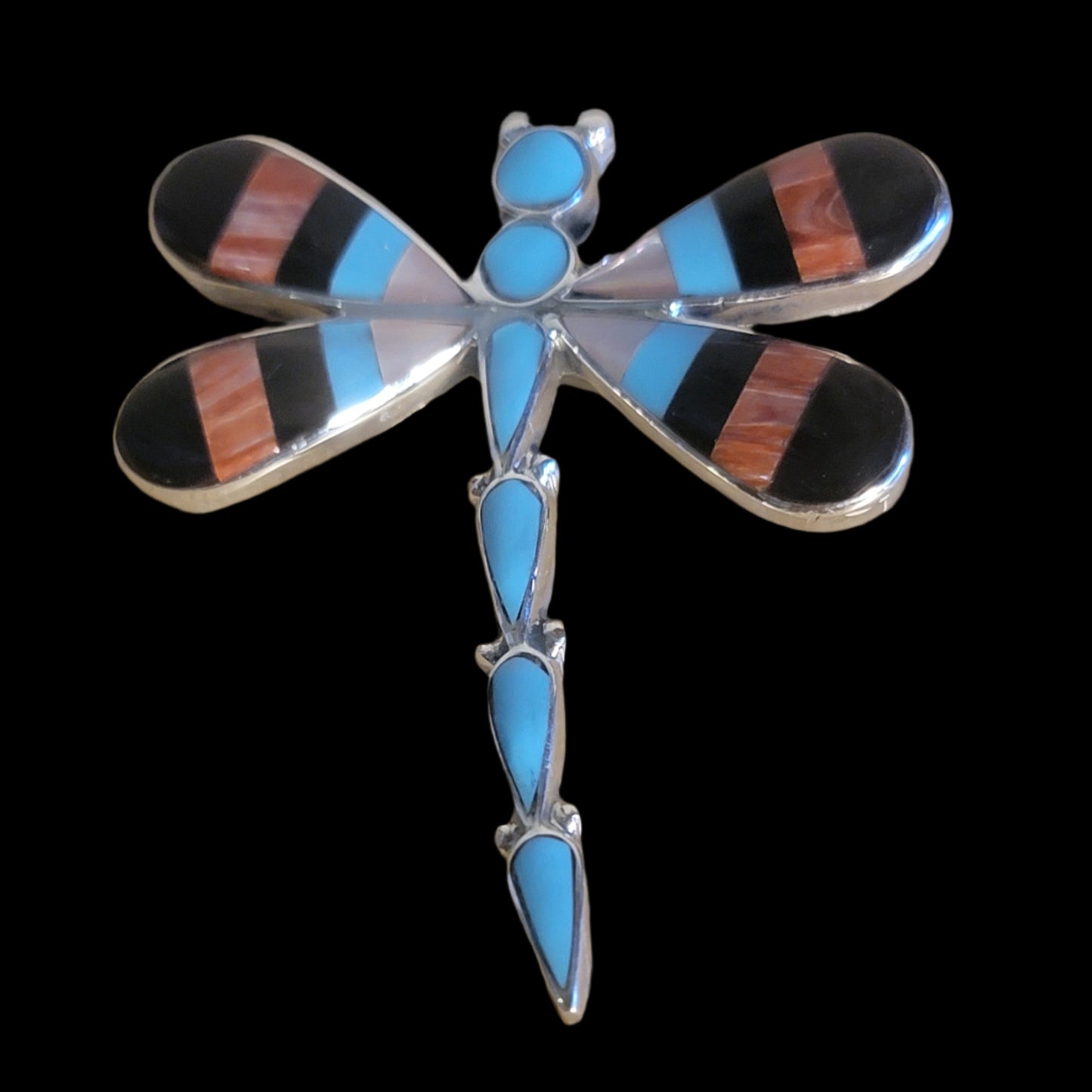 Inlaid Sterling Silver Dragonfly Zuni Pin/Pendant Indian Jewelry