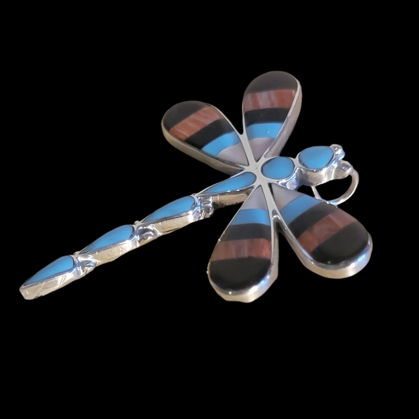 Inlaid Sterling Silver Dragonfly Zuni Pin/Pendant Indian Jewelry