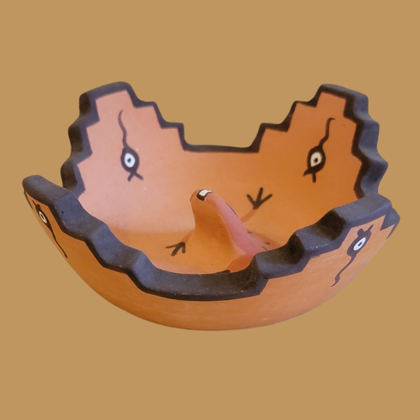 Raincloud/Kiva Step Rim Zuni Pueblo Pottery w/Raised Frog