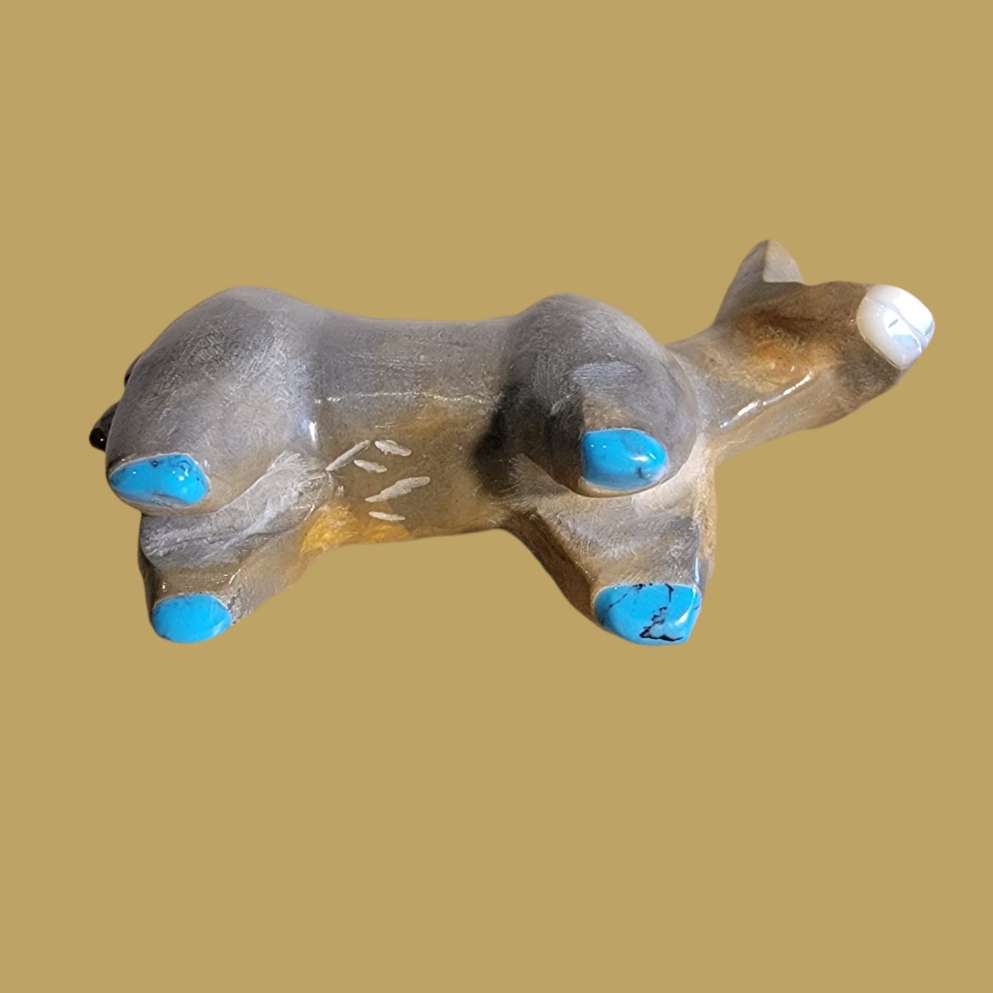 Travertine Horse w/Turquoise Hooves and M.O.P. Nose Zuni Fetish