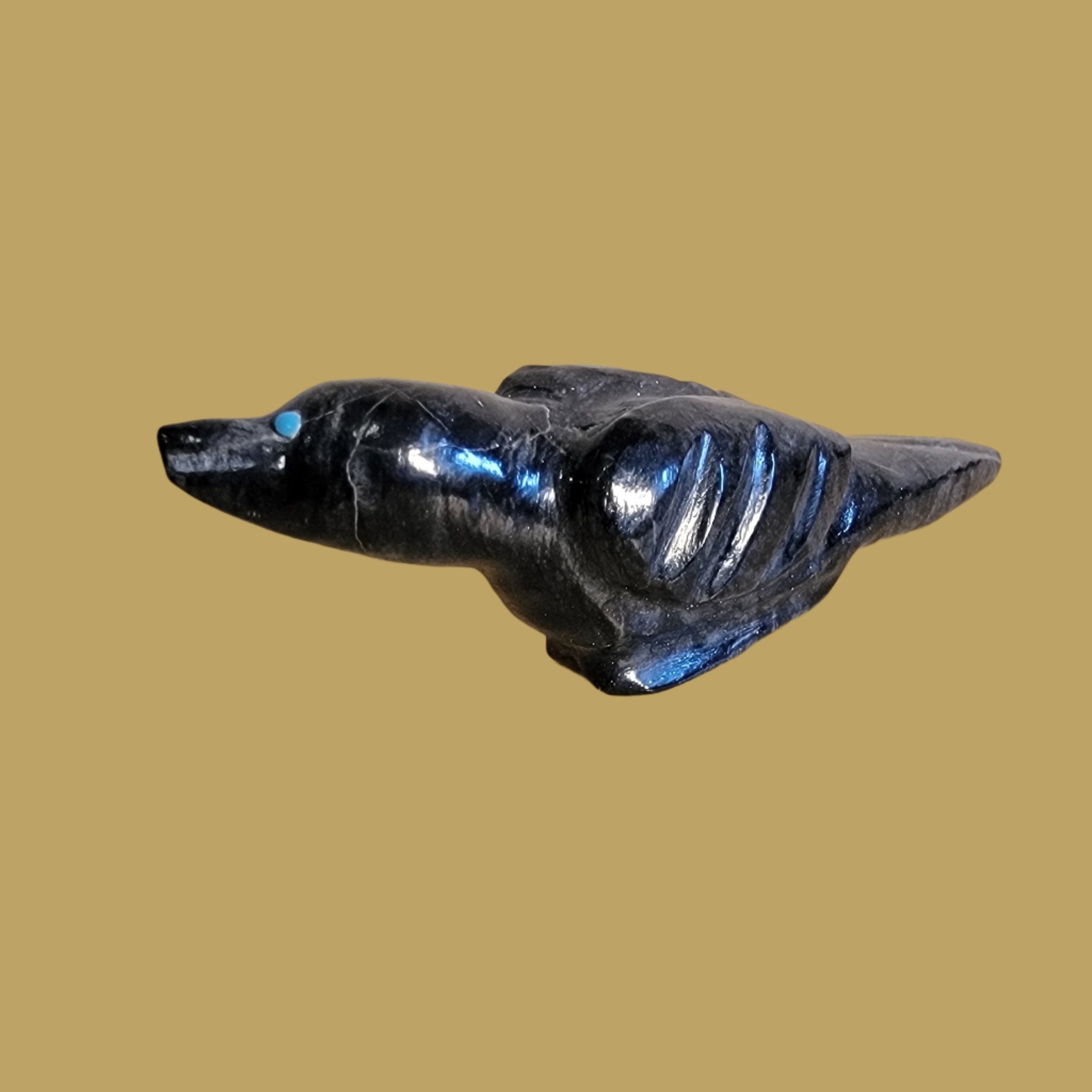 Black Marble Healing Raven Zuni Fetish