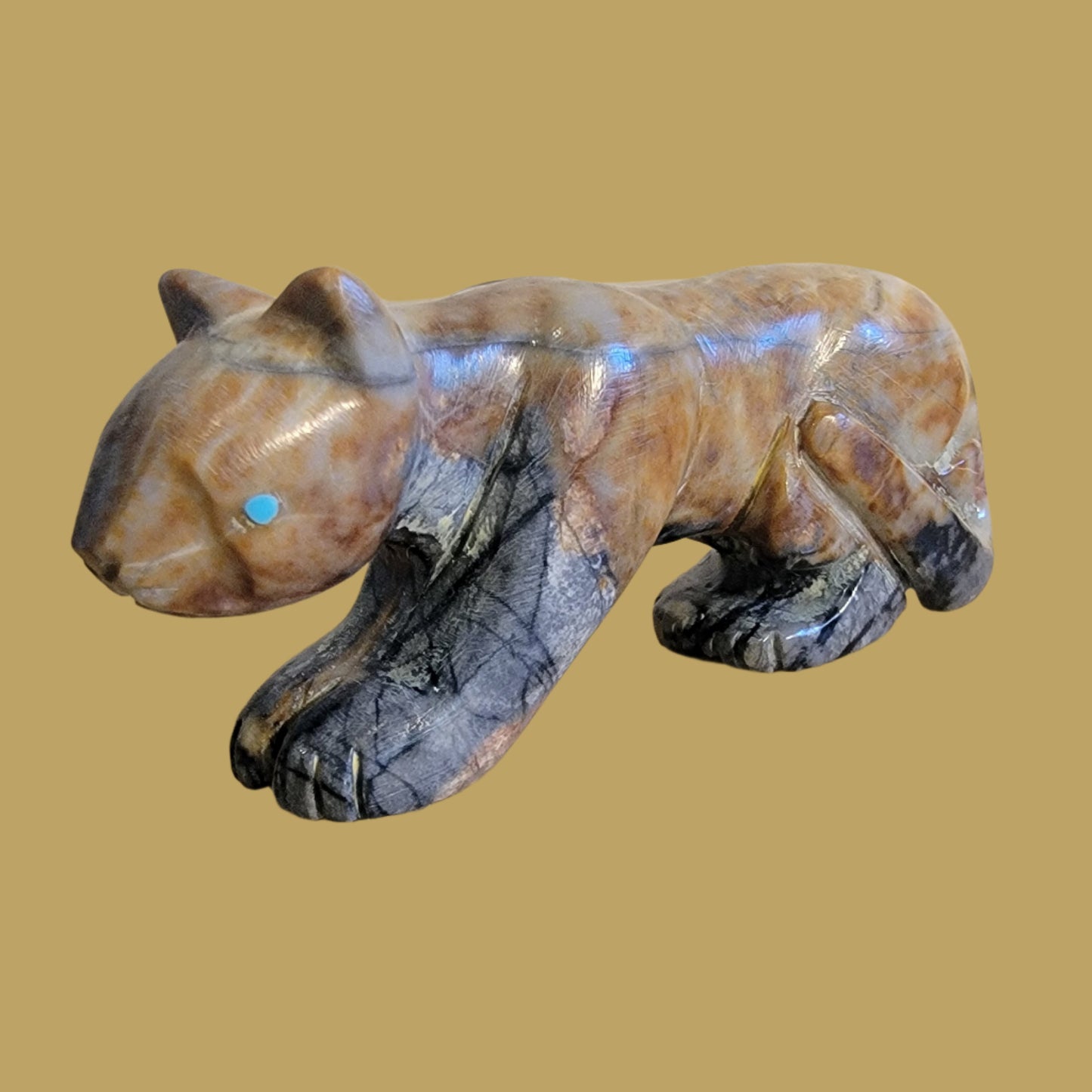 Highly Polished Picasso Mountain Lion Zuni Fetish