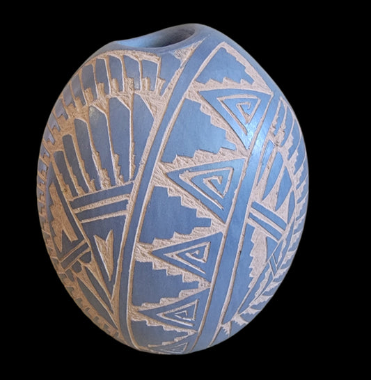Jemez Greyware Highly Etched Pueblo Pottery Vase