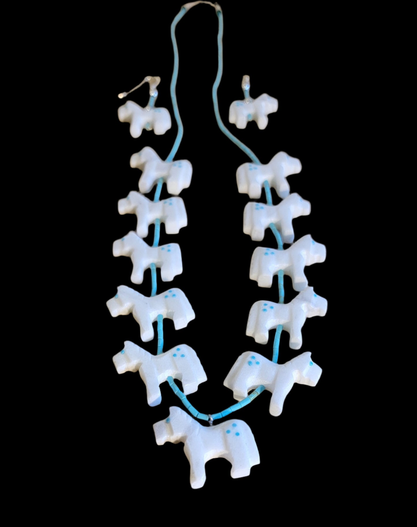 Zuni Horse Fetish Necklace/ Earrings Set Indian Jewelry