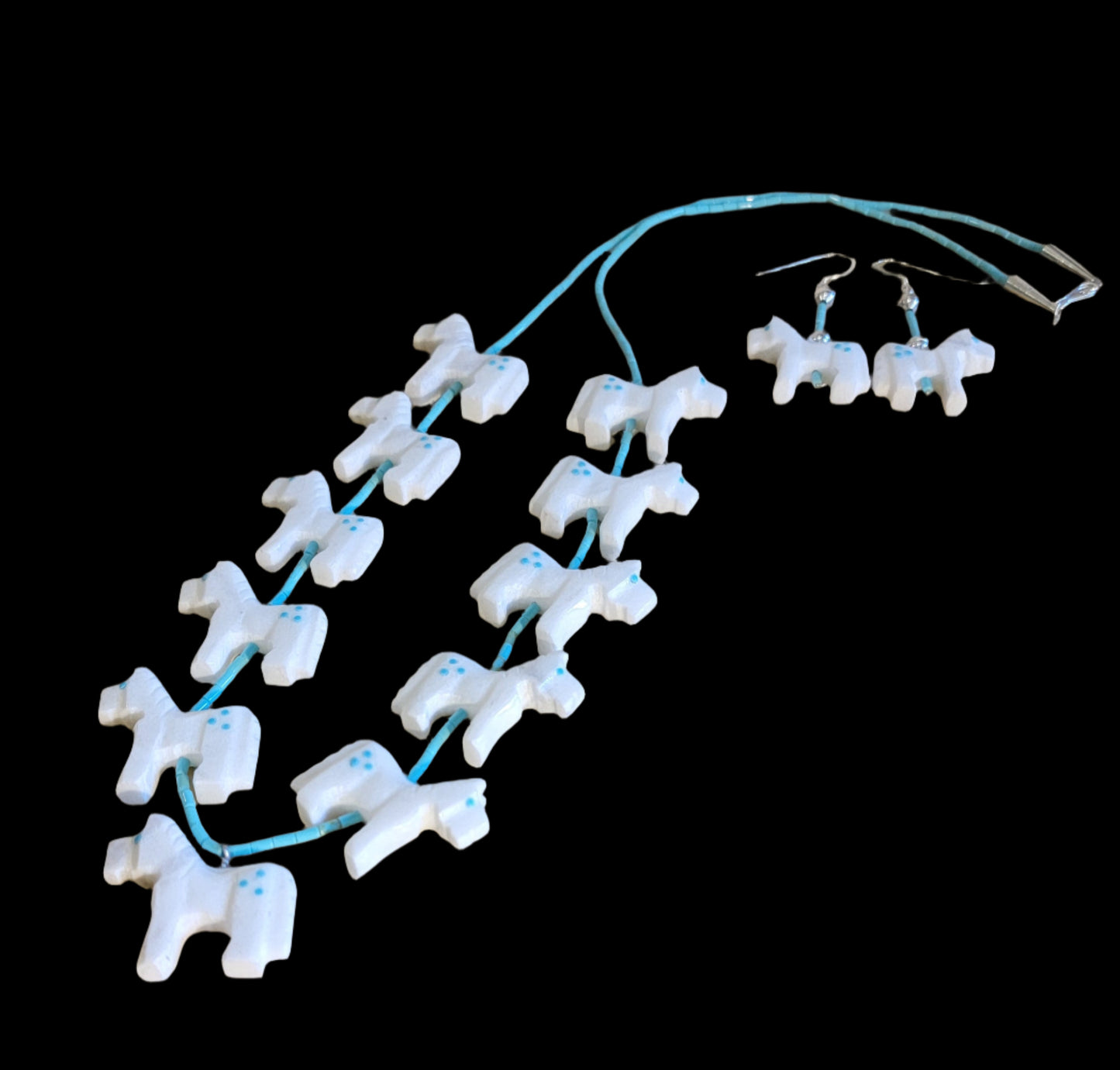 Zuni Horse Fetish Necklace/ Earrings Set Indian Jewelry