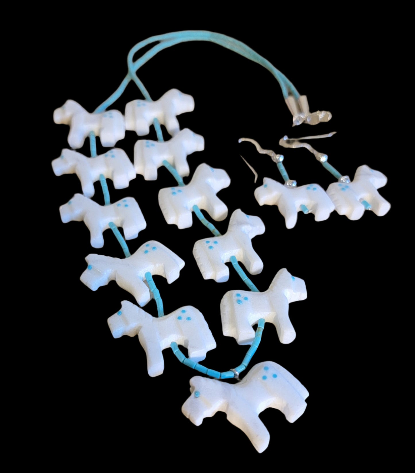 Zuni Horse Fetish Necklace/ Earrings Set Indian Jewelry
