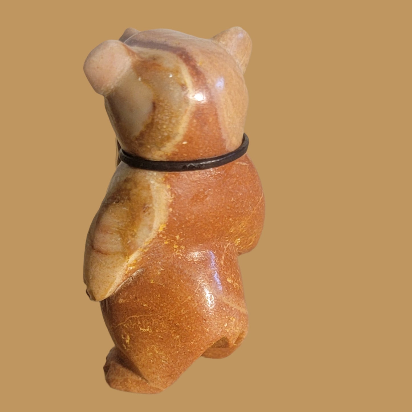 Darling Dolomite Bear w/Fancy Sterling Silver and Turquoise Bolo Tie Zuni Fetish