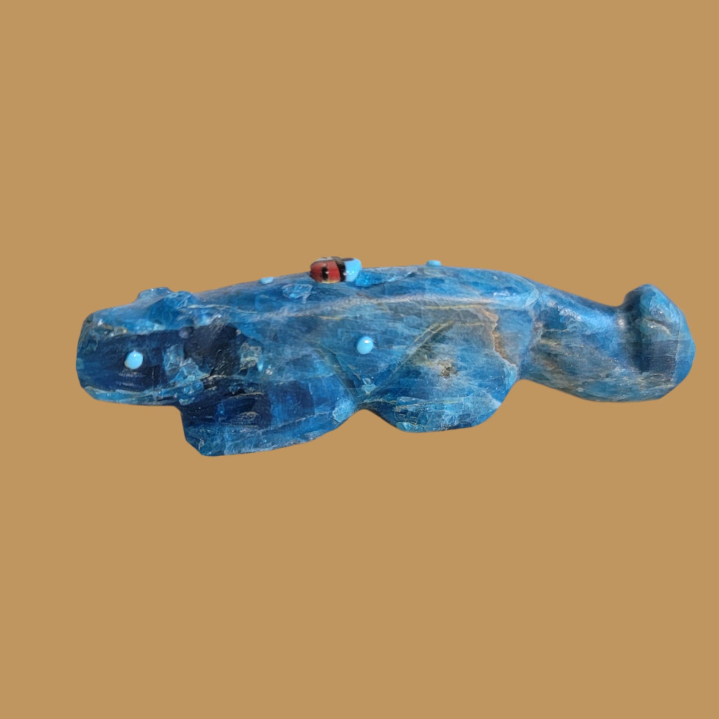 Blue Optical Mountain Lion w/Zuni Sun Zuni Fetish