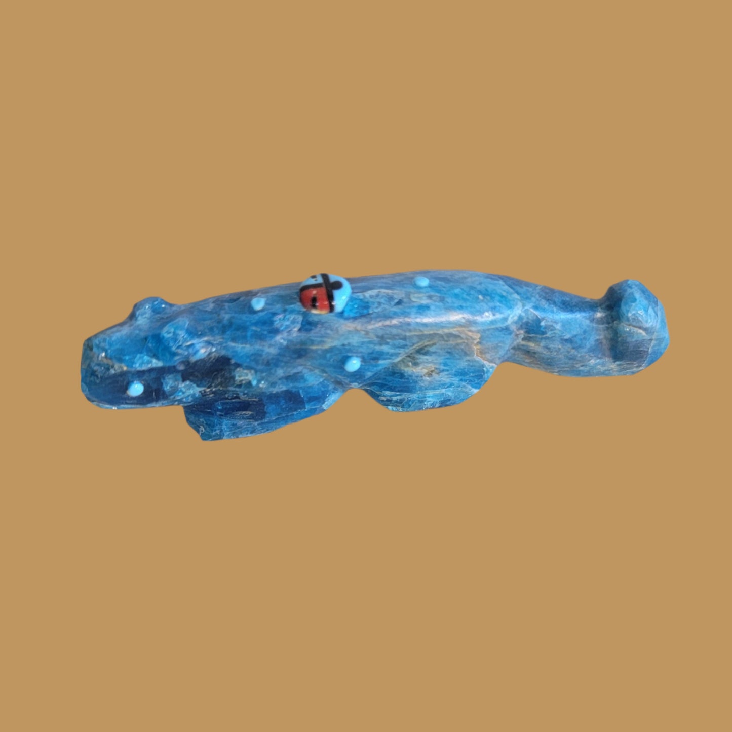 Blue Optical Mountain Lion w/Zuni Sun Zuni Fetish