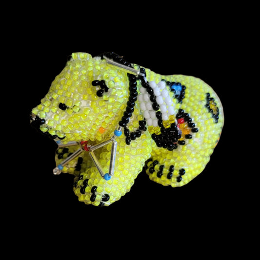 Fully Beaded Bear Cub w/Hanging Beaded Feather Indian Beadwork