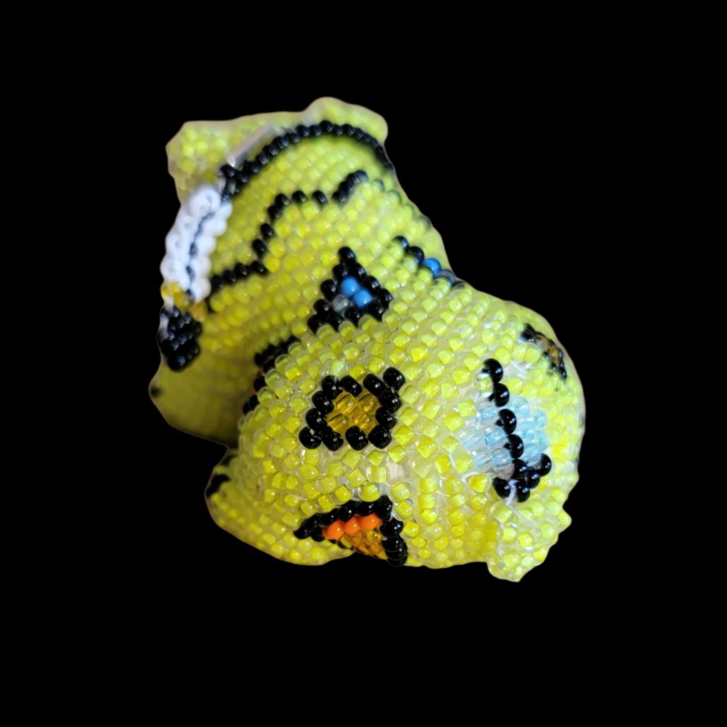 Fully Beaded Bear Cub w/Hanging Beaded Feather Indian Beadwork