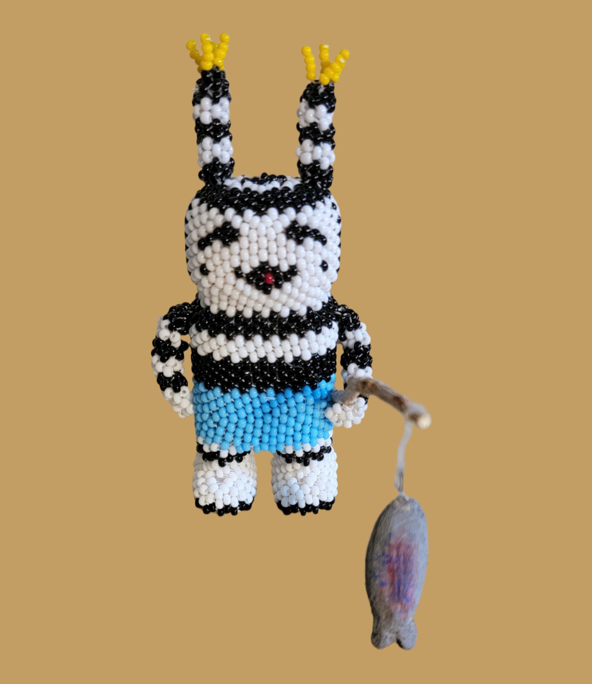 Fully Beaded Hopi Hano Clown Kachina Fisherman Indian Beadwork