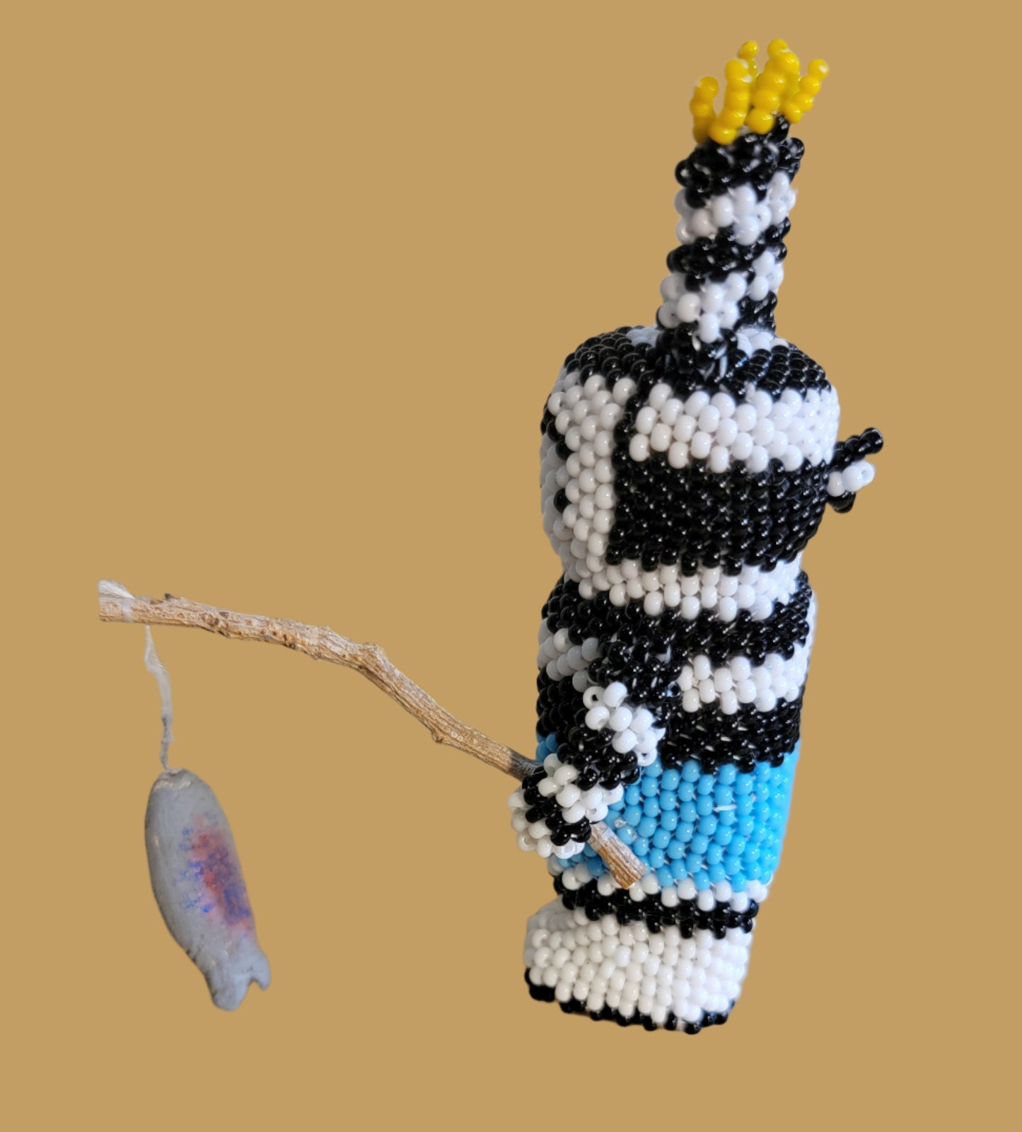 Fully Beaded Hopi Hano Clown Kachina Fisherman Indian Beadwork