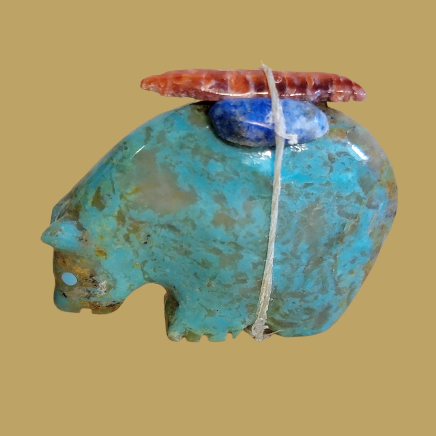 Turquoise Bear w/ Colorful Pack Zuni Fetish