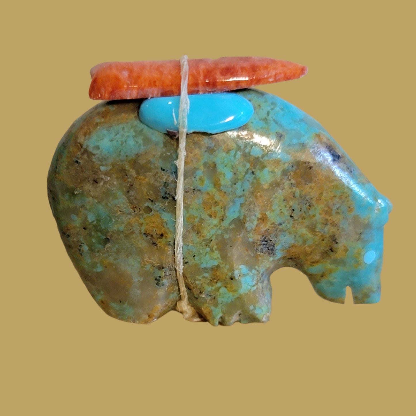 Turquoise Bear w/ Colorful Pack Zuni Fetish