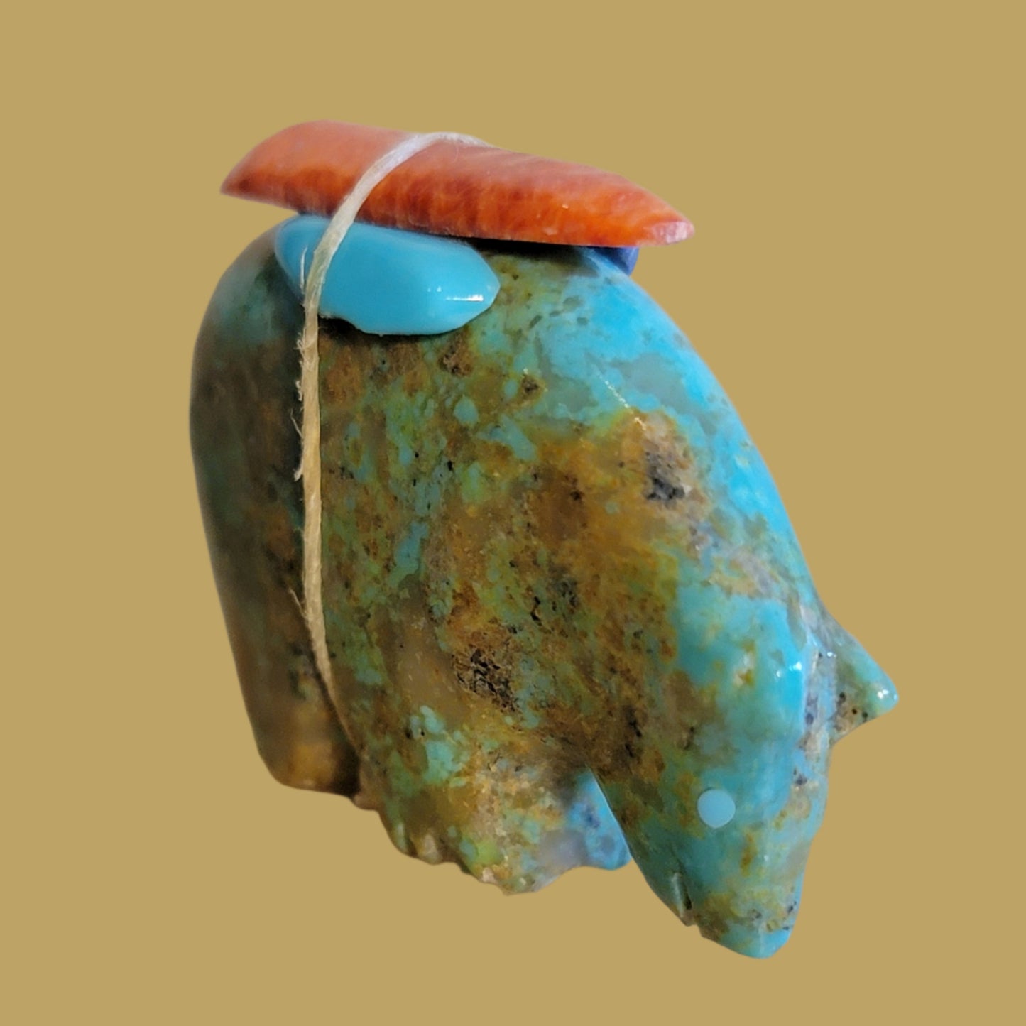 Turquoise Bear w/ Colorful Pack Zuni Fetish