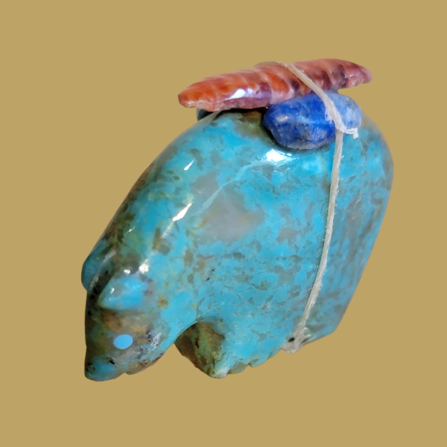 Turquoise Bear w/ Colorful Pack Zuni Fetish
