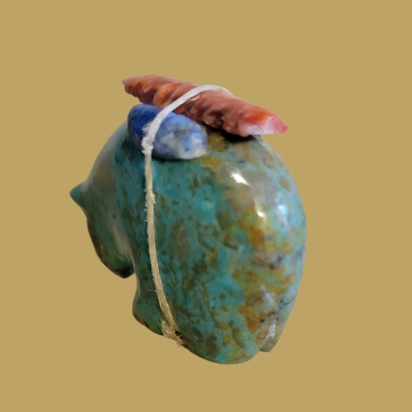 Turquoise Bear w/ Colorful Pack Zuni Fetish