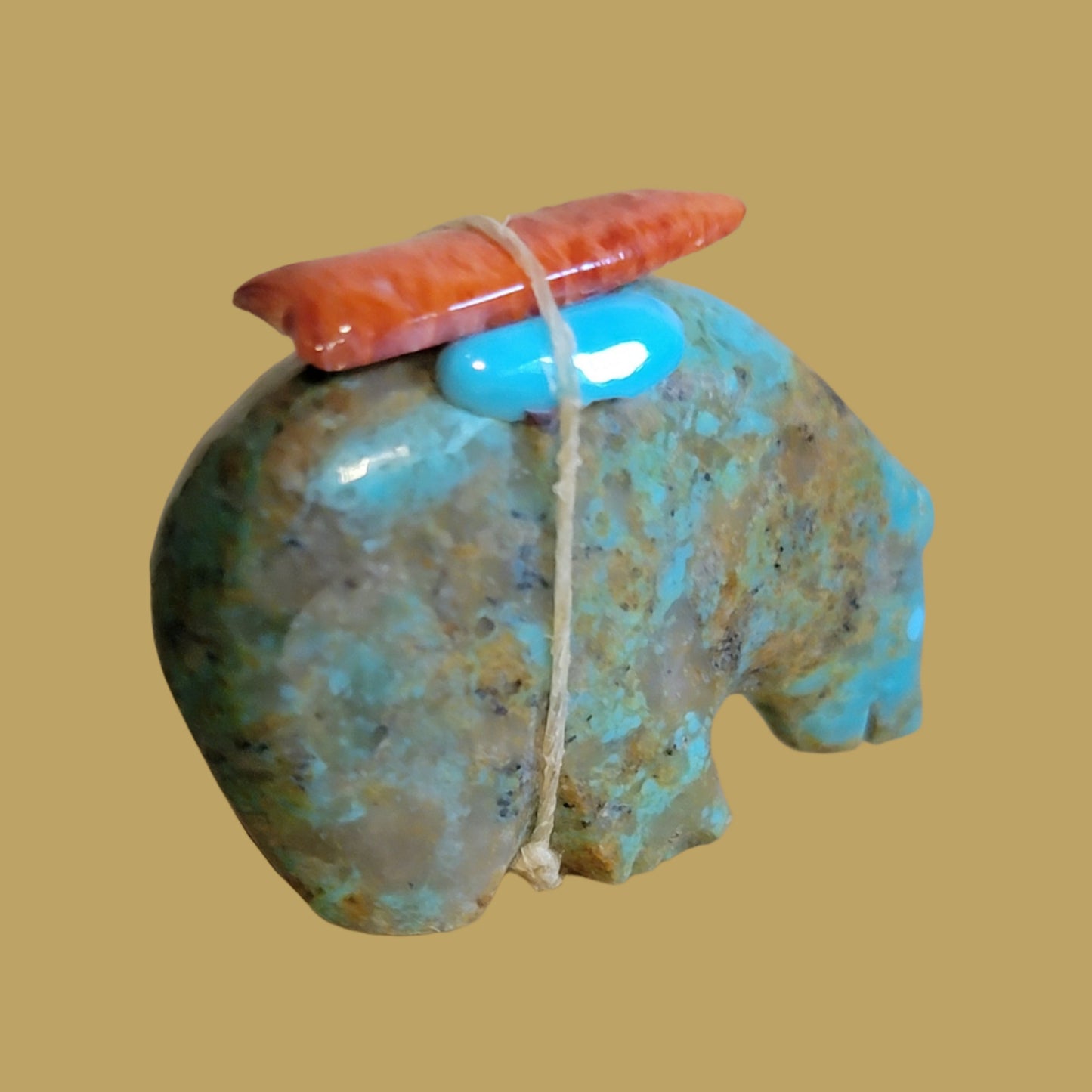 Turquoise Bear w/ Colorful Pack Zuni Fetish