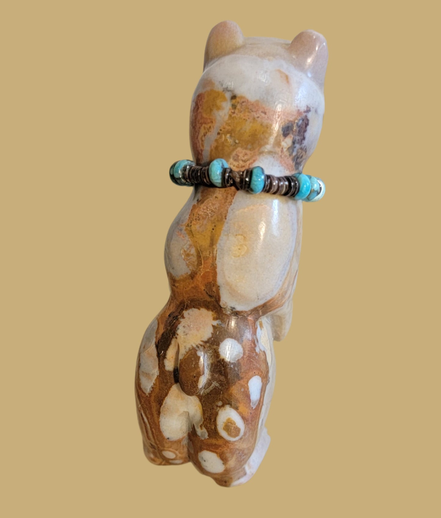 Charming Tijillite Bear w/Sterling Silver and Turquoise Necklace Zuni Fetish