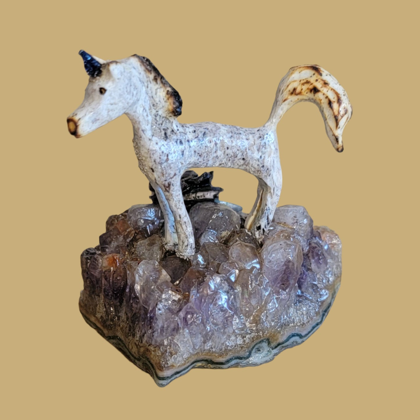 Antler Unicorn on Amethyst Base w/Rose Zuni Fetish