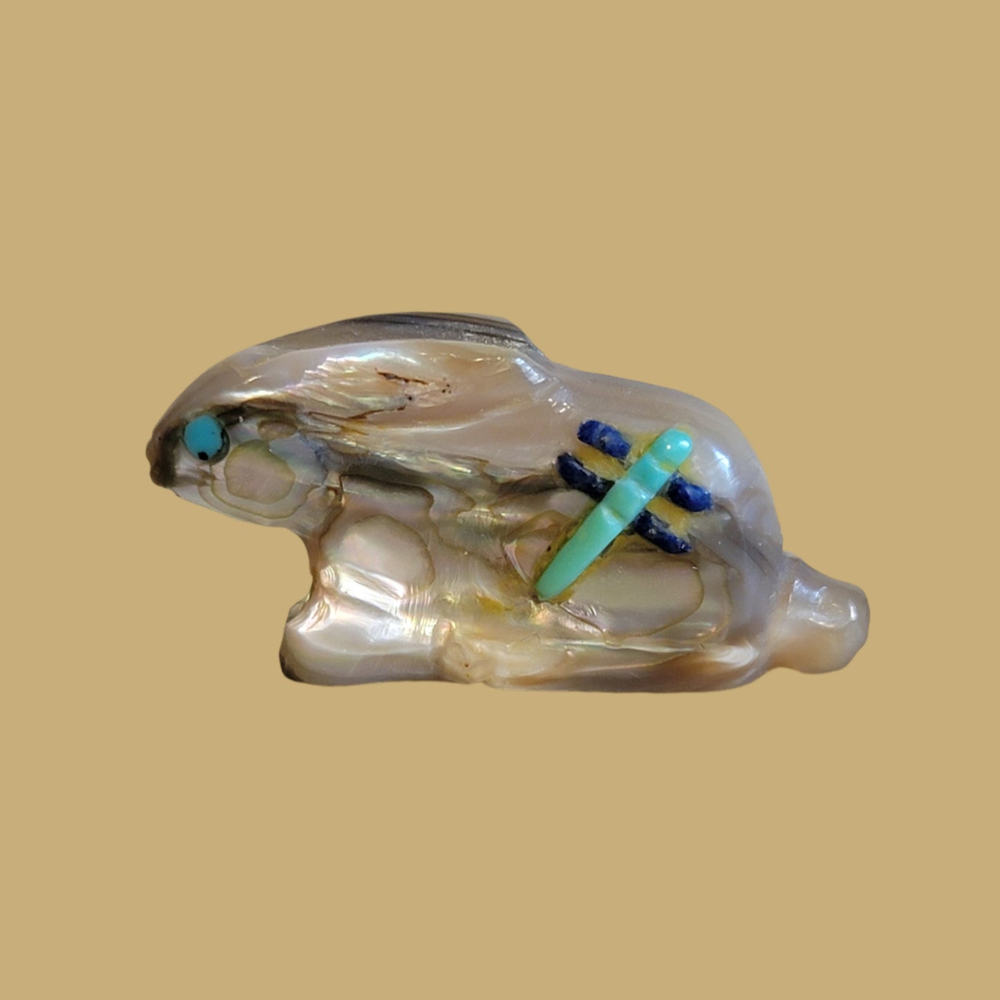 Abalone Shell Bunny Rabbit w/Dragonfly Zuni Fetish