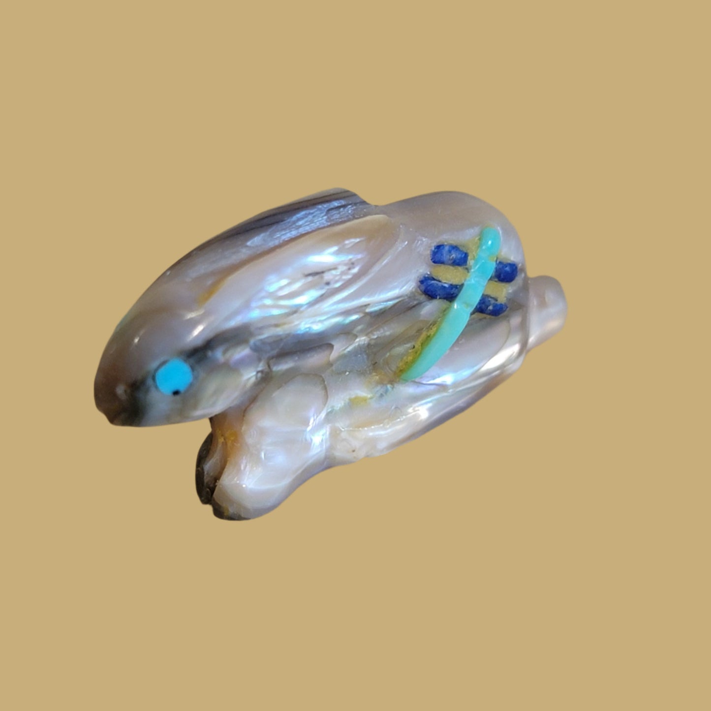 Abalone Shell Bunny Rabbit w/Dragonfly Zuni Fetish