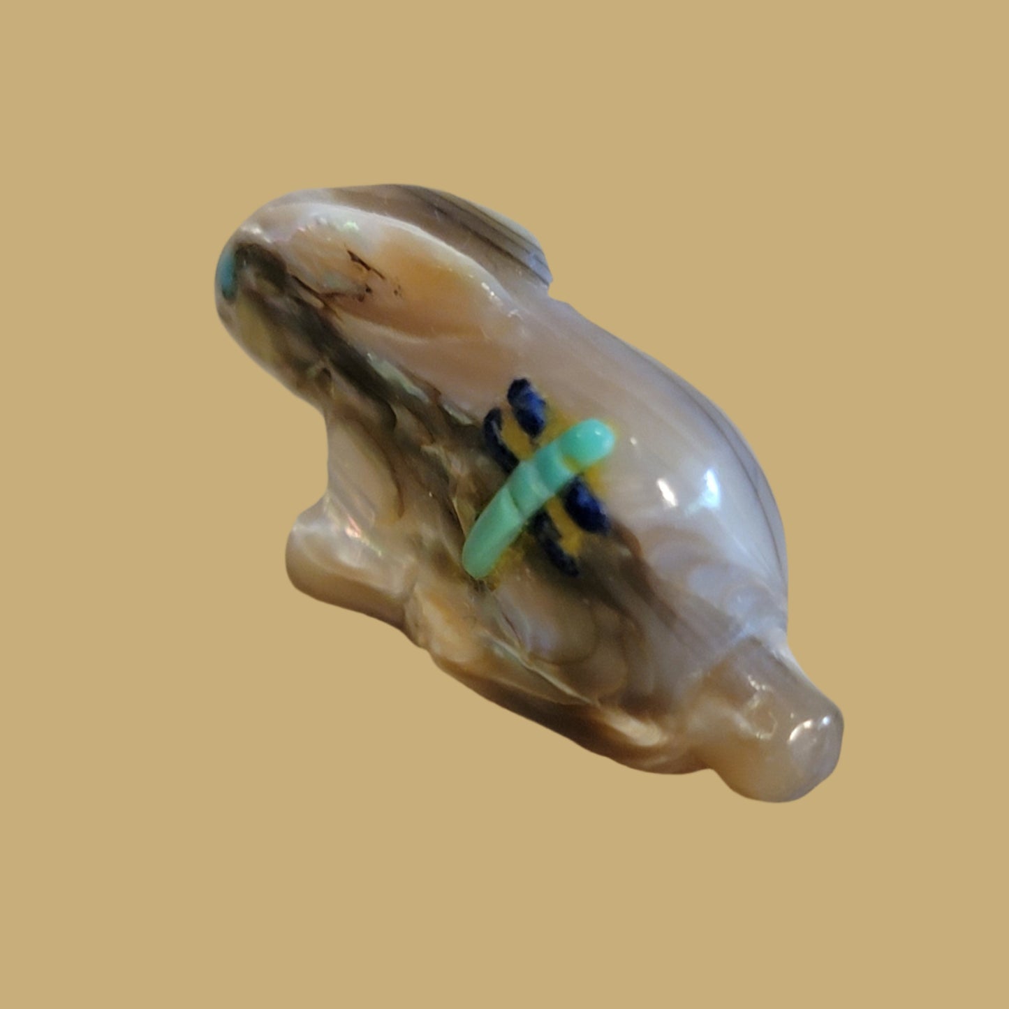 Abalone Shell Bunny Rabbit w/Dragonfly Zuni Fetish