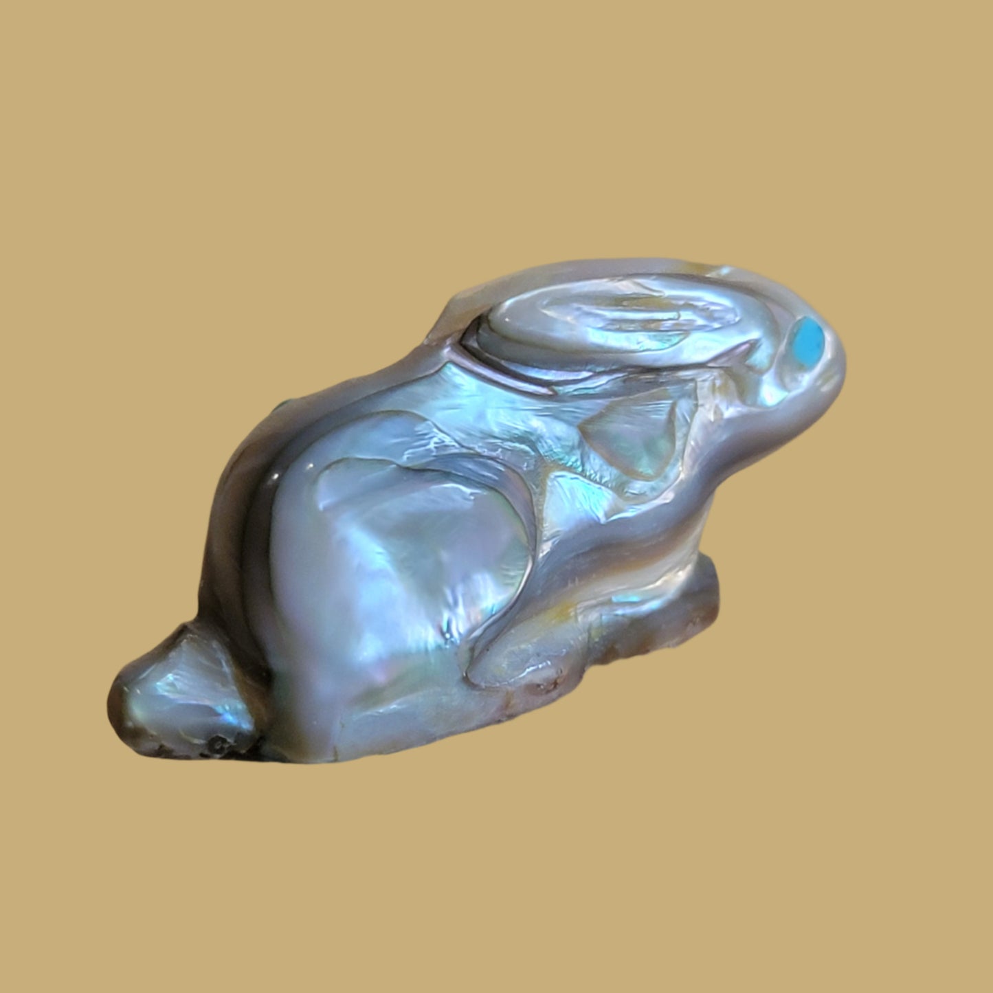 Abalone Shell Bunny Rabbit w/Dragonfly Zuni Fetish