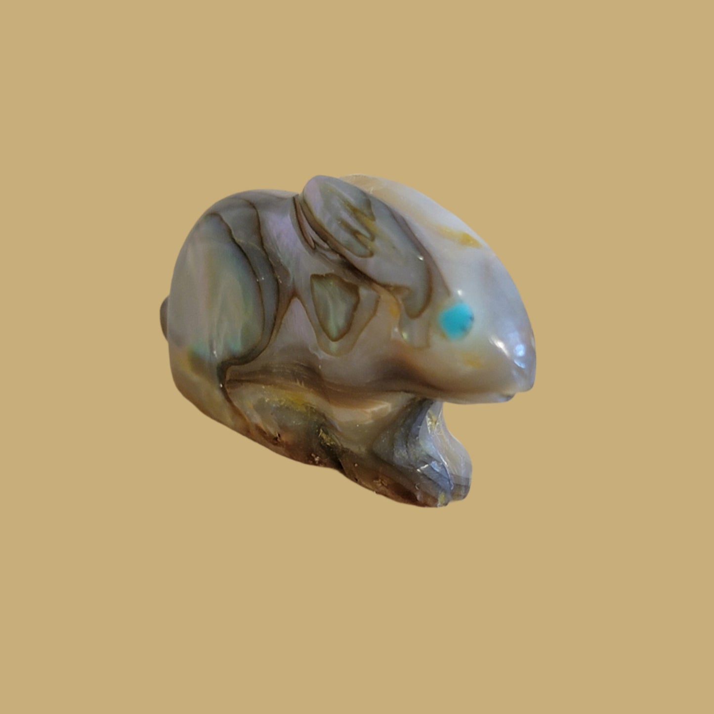 Abalone Shell Bunny Rabbit w/Dragonfly Zuni Fetish