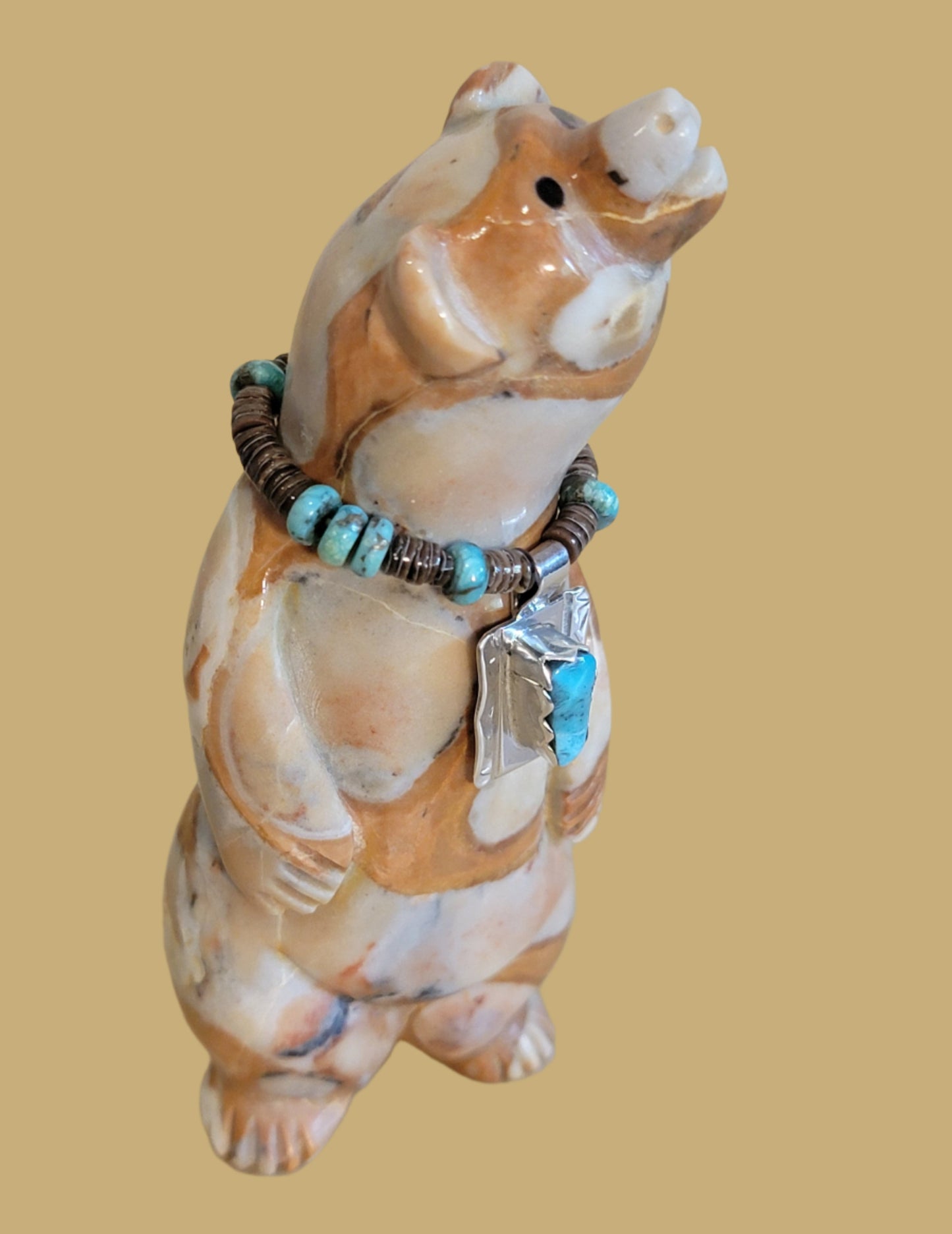 Fancy Tijillite Bear w/Sterling Silver Necklace Zuni Fetish