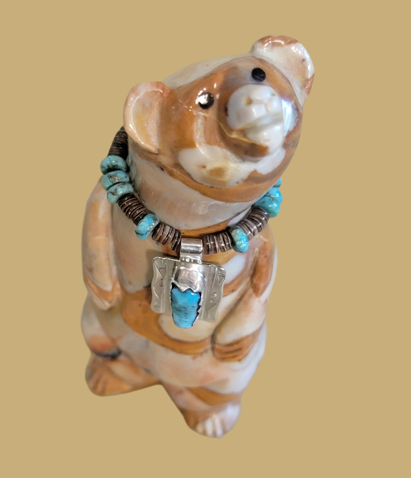 Fancy Tijillite Bear w/Sterling Silver Necklace Zuni Fetish