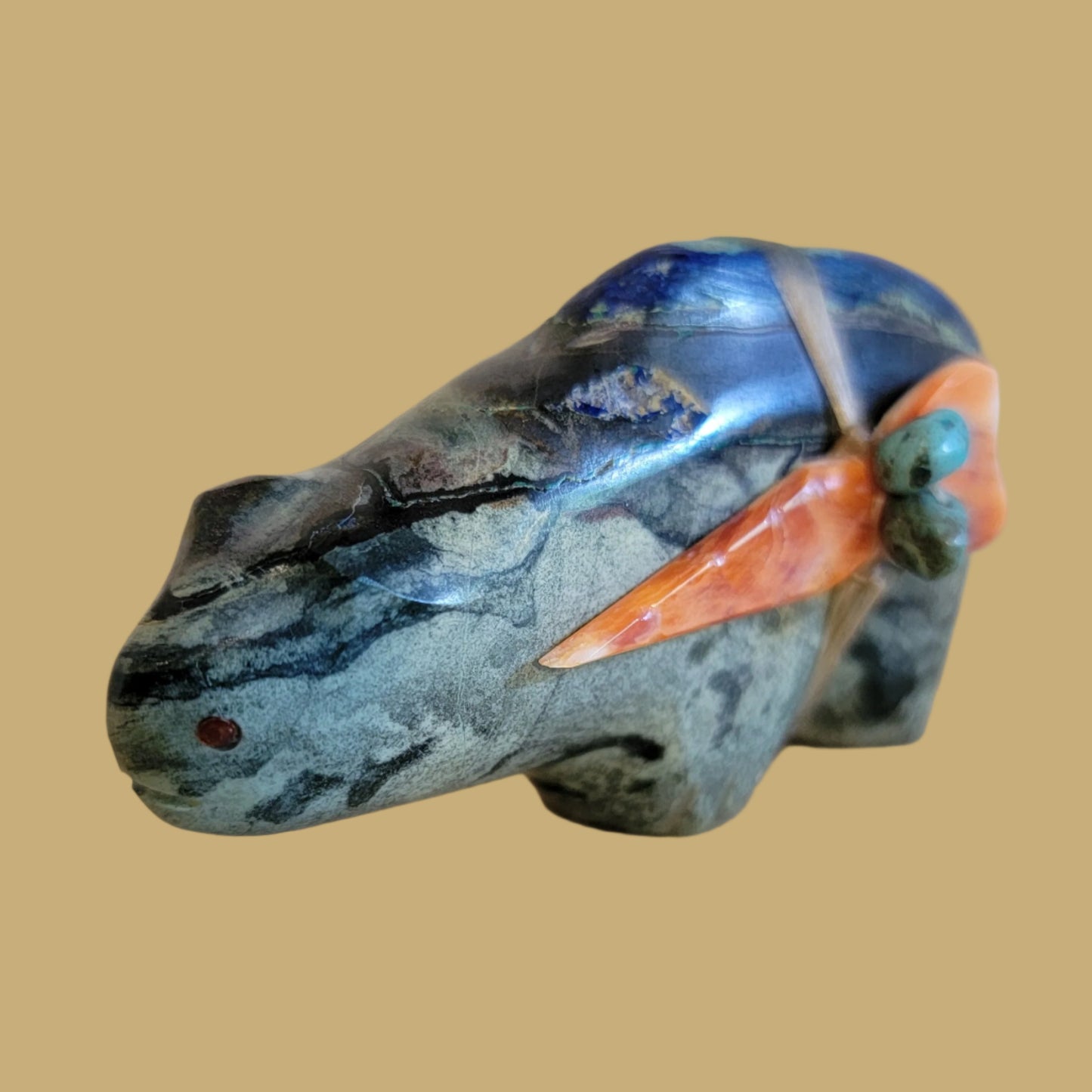 Mountain Lion w/Awesome Azurite Tail and Colorful Side Pack Zuni Fetish