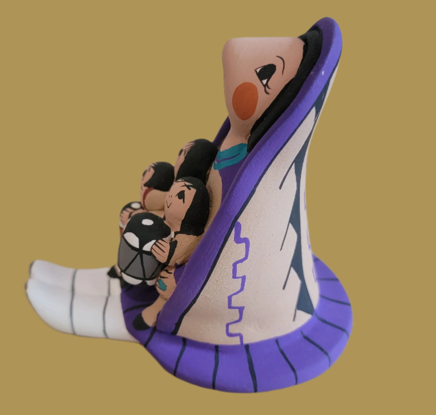 Jemez Pueblo Storyteller w/Three Children and Purple Shawl Pueblo Pottery