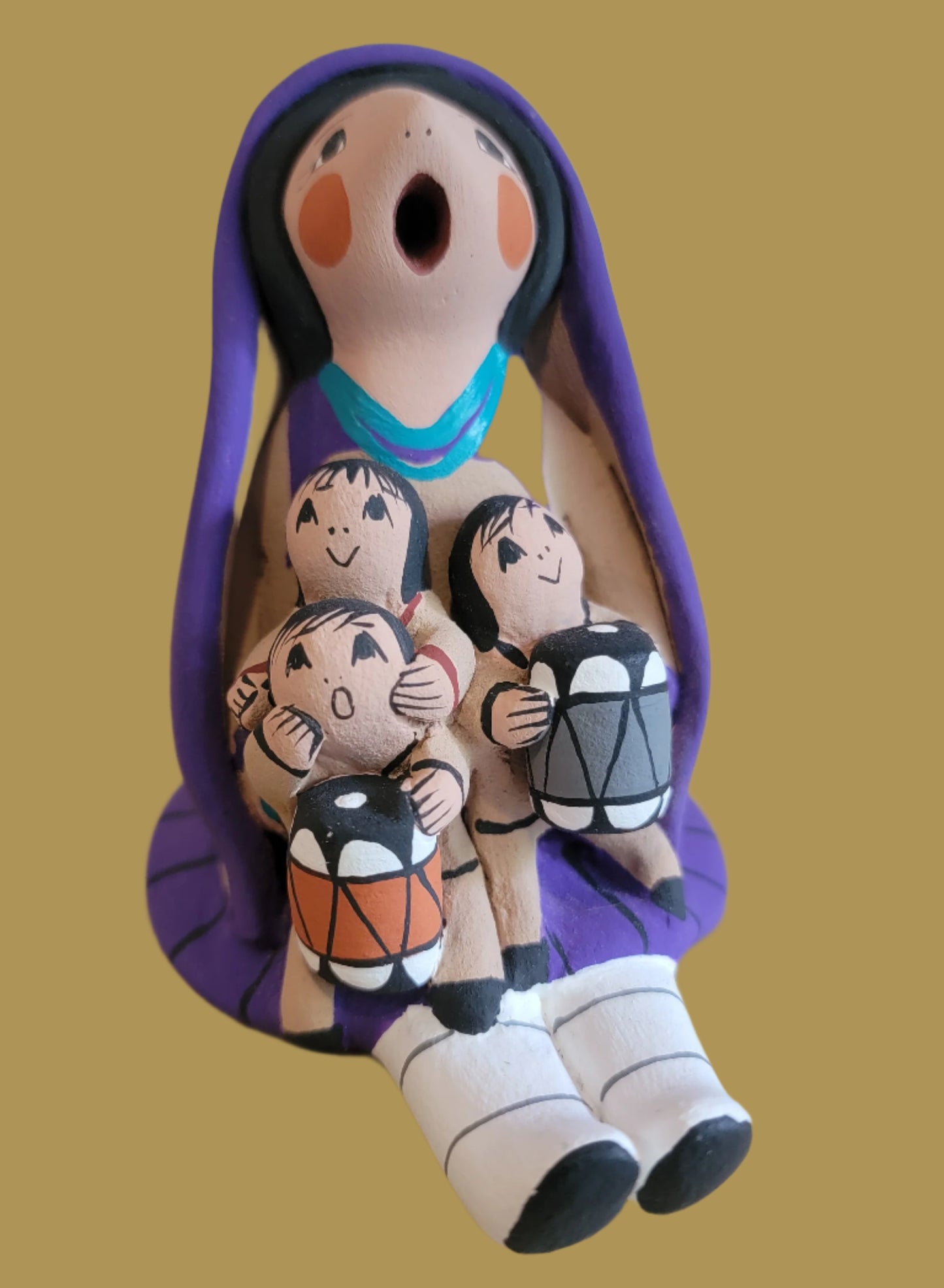 Jemez Pueblo Storyteller w/Three Children and Purple Shawl Pueblo Pottery