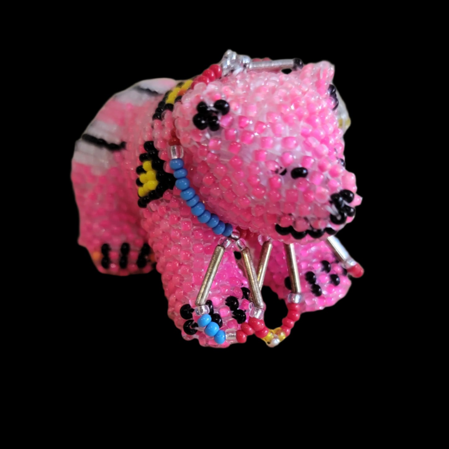 Fully Bead Bear Cub w/ Dangling Feather Indian Beadwork