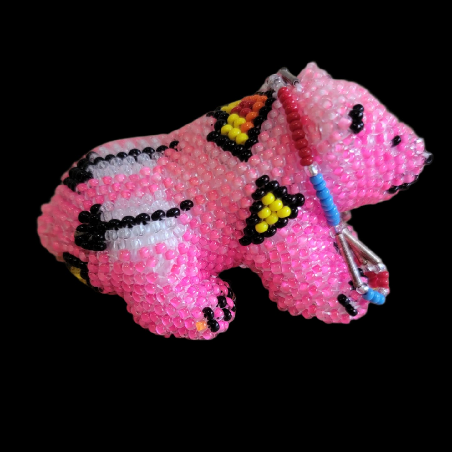 Fully Bead Bear Cub w/ Dangling Feather Indian Beadwork