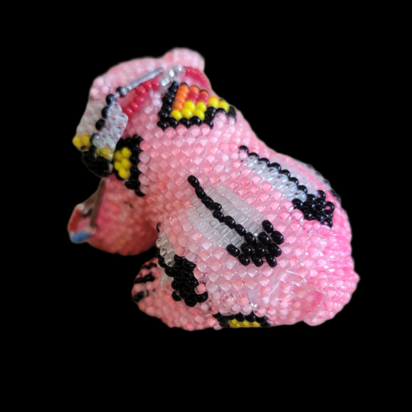 Fully Bead Bear Cub w/ Dangling Feather Indian Beadwork